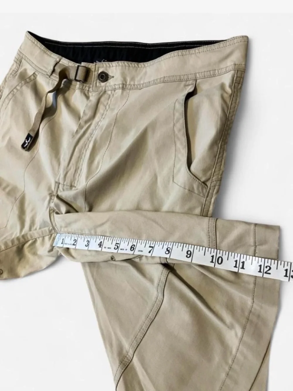 Prana Men's Light Khaki Cargo Shorts with Built-In Belt Outdoor Climbing Trail L